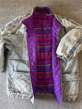 Vintage Weathered Blues Stonewashed Denim Jacket Size 20W Puffy Quilted Lined